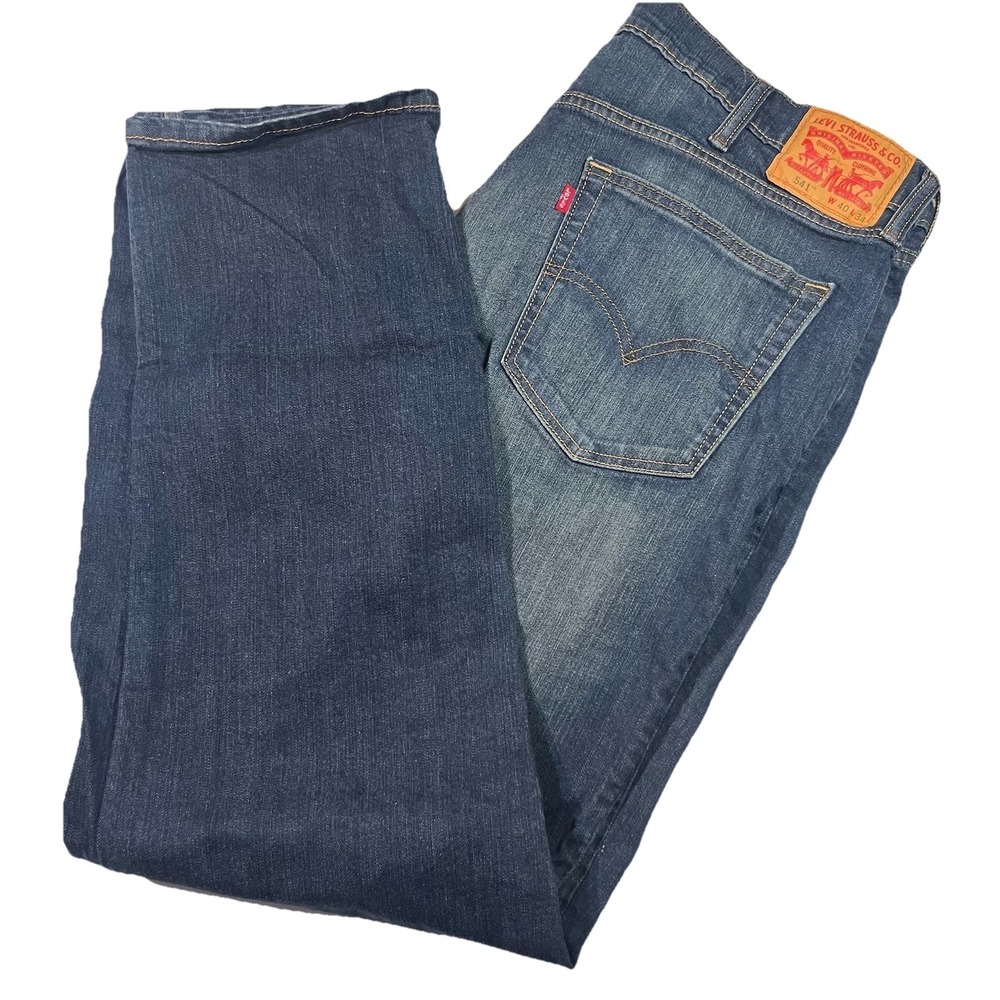 Levis 541 Athletic Taper Mens Jeans Blue‎ Denim Stretch 40x34 Med Wash EUC
